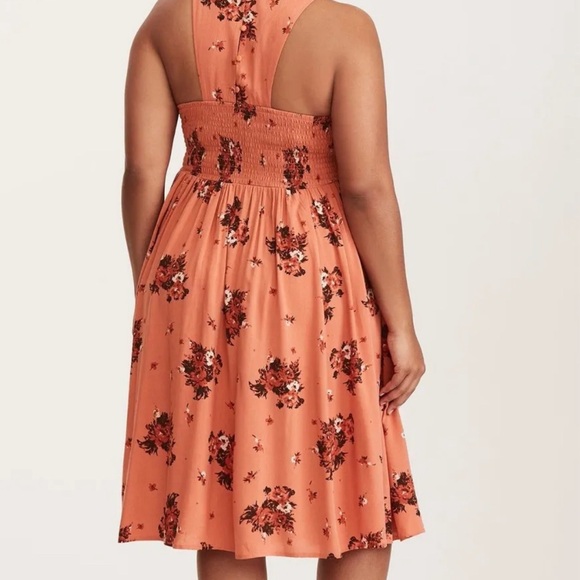 Torrid Rust Floral Print Smocked Challis Midi Dress - Picture 11 of 11